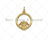 18K Dainty Gold Angel On Round Ring Shape Pendant, Necklace Bracelet Charm Pendant,15x19mm,Sku#Z1318