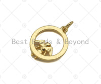 18K Dainty Gold Angel On Round Ring Shape Pendant, Necklace Bracelet Charm Pendant,15x19mm,Sku#Z1318