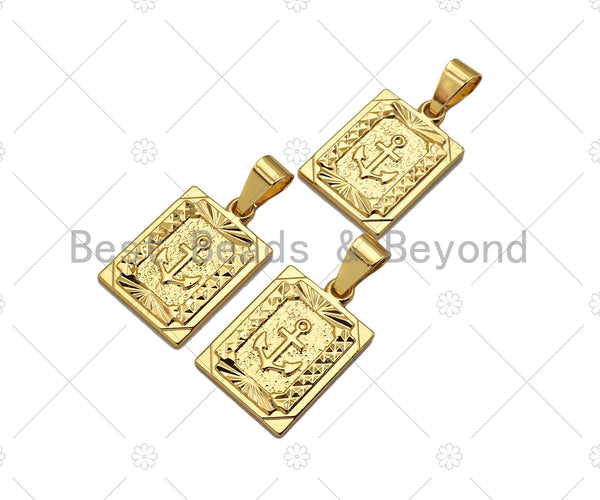 18K Dainty Gold Boat Anchor On Rectangle Shape Pendant,Gold Medallion Charm, Necklace Bracelet Charm Pendant, 17x25mm,Sku#F1387