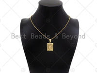 18K Dainty Gold Boat Anchor On Rectangle Shape Pendant,Gold Medallion Charm, Necklace Bracelet Charm Pendant, 17x25mm,Sku#F1387