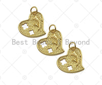 18K Dainty Gold Hollow Out Rose Flower Heart Shape Pendant,Gold Medallion Charm, Necklace Bracelet Charm Pendant, 17x16mm, Sku#F1392