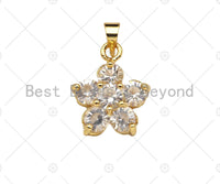 CZ Micro Pave Flower Shape Pendant,Cubic ZirconiaGold/silver Charm, Necklace Bracelet Charm Pendant, 14x18mm, Sku#F1396 Bestbeads&Beyond