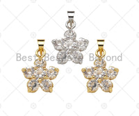 CZ Micro Pave Flower Shape Pendant,Cubic ZirconiaGold/silver Charm, Necklace Bracelet Charm Pendant, 14x18mm, Sku#F1396 Bestbeads&Beyond