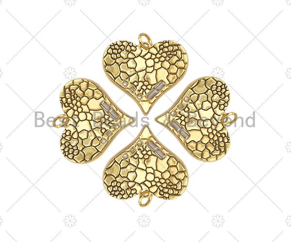 18K Dainty Gold Fissure On Heart Shape Pendant,Gold Medallion Charm, Necklace Bracelet Charm Pendant, 23x20mm, Sku#L557