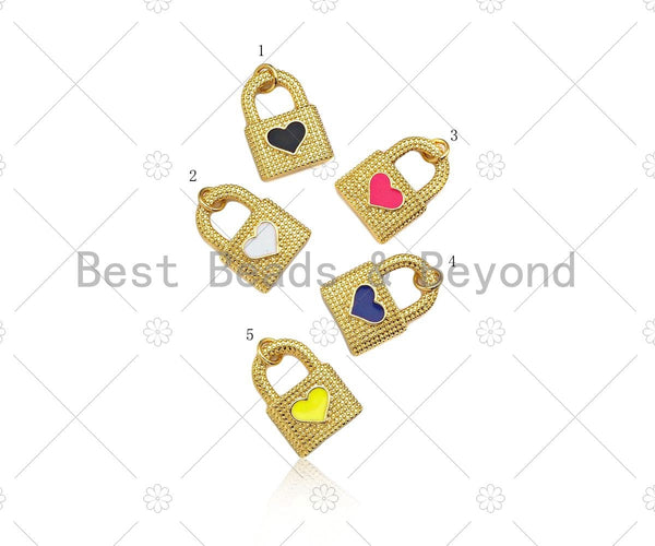 Colorful Enamel Heart On Lock Shape Pendant, Enamel Pendant Jewelry Findings,22x16mm,Sku#L559