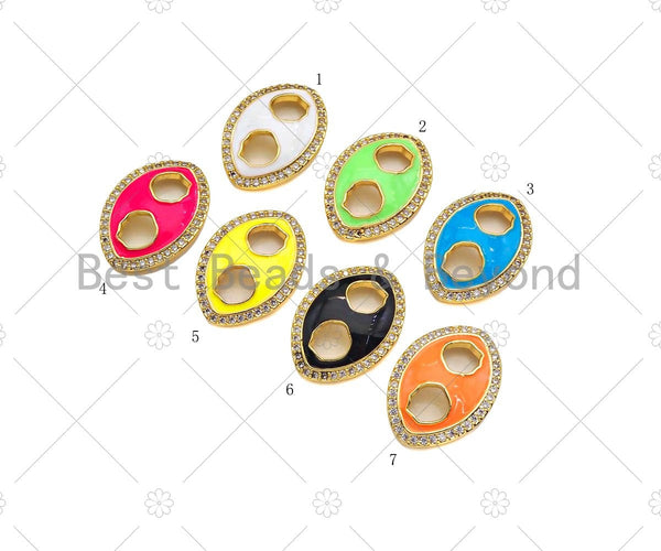 Colorful Enamel Oval Shape with Two Holes Connector, CZ Micro Pave Gold Link, Necklace Bracelet Charm Pendant,20x14mm,Sku#L560