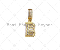 18K Gold Baguette CZ Initial Letter Pendant, A -Z Alphabet Letter, Large Hole Personalized name Charm for Jewelry Making, 16x33mm,sku#LD76 Bestbeads&Beyond