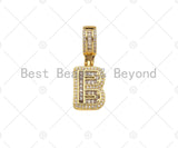 18K Gold Baguette CZ Initial Letter Pendant, A -Z Alphabet Letter, Large Hole Personalized name Charm for Jewelry Making, 16x33mm,sku#LD76 Bestbeads&Beyond