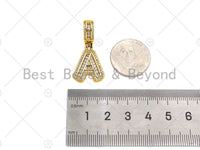 18K Gold Baguette CZ Initial Letter Pendant, A -Z Alphabet Letter, Large Hole Personalized name Charm for Jewelry Making, 16x33mm,sku#LD76 Bestbeads&Beyond