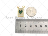 Colorful CZ Micro Pave Heart On Rectangle Shape Pendant, 18K Gold Medallion Charm, Necklace Bracelet Charm Pendant,12x21mm,Sku#LK311