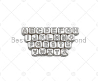 6mm Silver Alphabet CZ Micro Pave Large Hole Spacer Beads, Cubic Zirconia Cube Letter Beads, Initial Letter Beads, sku#JL42