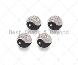 CZ Micro Pave Round TaiJi Spacer Beads, Cubic Zirconia YinYang Beads, Bracelet Religious Charms, 11mm, SKU#Y423
