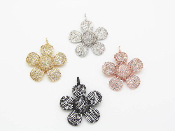 58mm CZ Micro Pave Large Flower Pendant, Cubic Zirconia Pave Mega Floral Pendant, sku#F355C