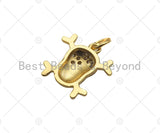 CZ Micro Pave Pirate Skull Shape Pendant,18K Gold Pirate Charm, Necklace Bracelet Charm Pendant,13x13mm,Sku#FH160
