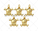 CZ Micro Pave Pirate Skull Shape Pendant,18K Gold Pirate Charm, Necklace Bracelet Charm Pendant,13x13mm,Sku#FH160