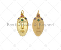 Colorful CZ Micro Pave Oval Face Mask Shape Pendant,18K Dainty/Matt Gold Charm, Necklace Bracelet Charm Pendant,12x24mm,Sku#Z1312