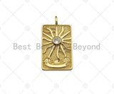 18K Dainty Gold Sunflower On Rectangle Shape Pendant,Big Clear CZ Medallion Charm, Necklace Bracelet Tag Charm,24x43mm,Sku#Z1313