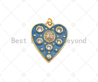 Blue Enamel Heart with Big Clear CZ Pendant,CZ Micro Pave Enamel Charm, Enamel Jewelry, 26x23mm, Sku#LK319 Bestbeads&Beyond