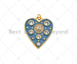 Blue Enamel Heart with Big Clear CZ Pendant,CZ Micro Pave Enamel Charm, Enamel Jewelry, 26x23mm, Sku#LK319 Bestbeads&Beyond