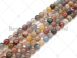 Quality Natural Multicolor Rutilated Quartz Smooth Round Beads, 6mm/8mm/10mm Genuine, Red Yellow Blue Matrix,15.5'' Full Strand, Sku#U1155