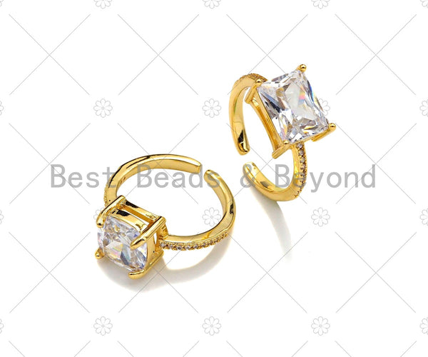 Fancy Chunky Gemstone ring, Clear CZ Statement Ring, Cocktail gemstone ring, Bold Gold Open ring, 22x24mm,sku#X180