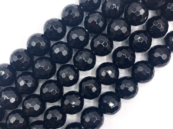 2mm Big Hole High Quality Black Onyx Round Faceted Beads, 8mm/10mm/12mm Natural Beads, 8'' Full Strand, SKU#U1208