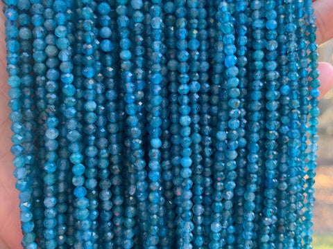 Quanity Genuine Blue Apatite Faceted Round Beads, 2mm/3mm Natural Small Beads, 15.5'' Full Strand, SKU#U1219