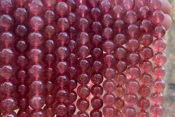 Top Quality Genuine Strawberry Quartz Smooth Round Beads,SKU#U1223