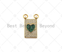 Colorful CZ Micro Pave Heart On Rectangle Shape Pendant, 18K Gold Medallion Charm, Necklace Bracelet Charm Pendant,12x21mm,Sku#LK311