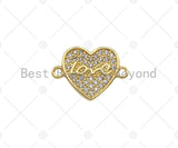 CZ Micro Pave Love Word On Heart Shape Connector, Cubic Zirconia Heart Connector Beads, 18K Gold Bracelet Connector, 14x19mm, Sku#LK314