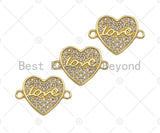 CZ Micro Pave Love Word On Heart Shape Connector, Cubic Zirconia Heart Connector Beads, 18K Gold Bracelet Connector, 14x19mm, Sku#LK314