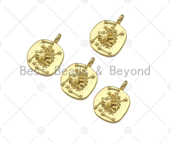 Gold Filled Embossed Lion Head On Round Coin Shape Pendant,18k Gold Filled Medallion Charm, Necklace Bracelet Charm,20x26mm,Sku#Z1330