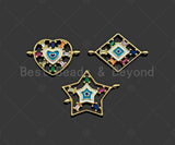 Colorful CZ Heart Star Eye Shape Connector, Heart Jewelry, Star Connector, Eye Connector, 22x25mm,Sku#LD78