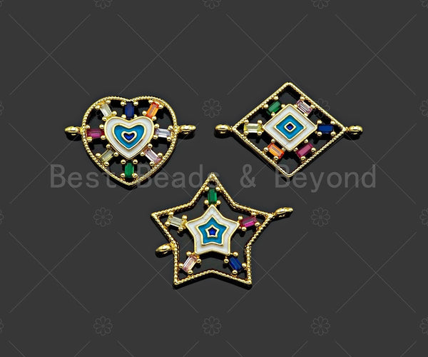 Colorful CZ Heart Star Eye Shape Connector, Heart Jewelry, Star Connector, Eye Connector, 22x25mm,Sku#LD78