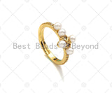 18K Gold White Pearl Cross Ring, Cross Pearl Ring, Cubic Zirconia Gold Ring, Adjustable Ring, 22x24mm,sku#LD82