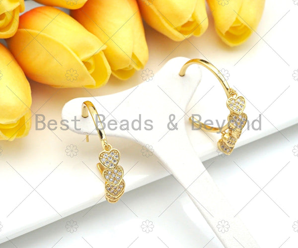 18K Gold CZ Micro Pave Heart Hoop Earrings, Dangle Heart Earrings, CZ Heart earrings, Valentine's day gift, 31x34mm,sku#LD83