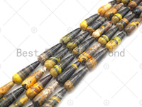 Quality Natural Bumblebee Jasper Smooth Teardrop Shape Beads, 8x20mm/10x30mm Yellow Orange Black Matrix  Beads,15.5'' Full Strand, Sku#U1148