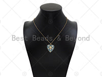 Blue Enamel Heart with Big Clear CZ Pendant,CZ Micro Pave Enamel Charm, Enamel Jewelry, 26x23mm, Sku#LK319 Bestbeads&Beyond