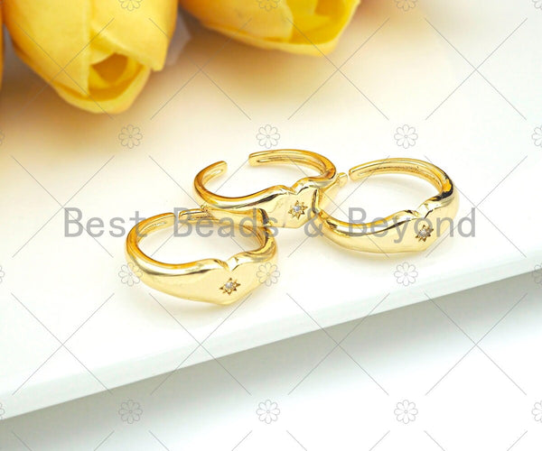 Gold Heart Star Signet Adjustable Ring, Statment Ring, Heart Ring, CZ Star Statement Ring, Signet Ring, 20x20mm,sku#X185