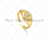 18K Gold Star Engraved Signet Ring, Open Signet Ring, Adjustable Ring, Statment Ring, Pave Gold Ring, sku#X186