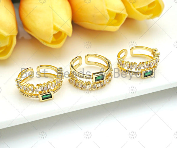 Fancy Emerald Gemstone ring, Statement Ring, Cocktail gemstone ring, Bold Gold Open ring, Double Stack gemstone ring, sku#X188