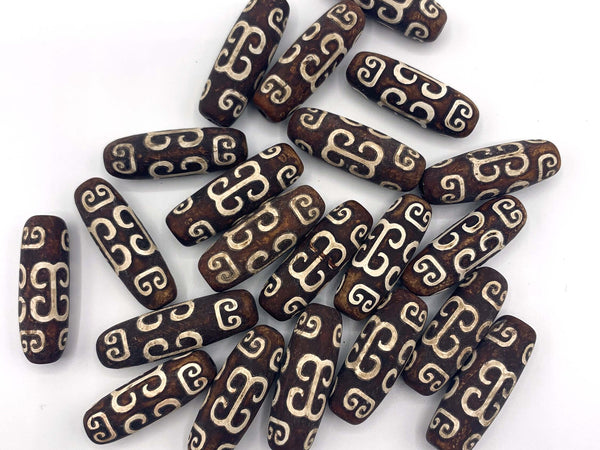 Natural Tibetan Brown Agate Spacer Beads, Focal Barrel Shape BrownTibetan Agate Beads, DZI Agate, 37x12mm, Sku#U1211