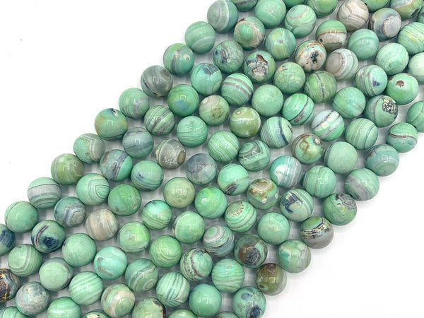 Natural Banded Agate Round Smooth Beads, 8mm/10mm /12mm Quality Light Green Brown Agate, 15.5" Full Strand, Sku#U1216