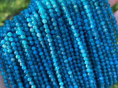 Quanity Genuine Blue Apatite Faceted Round Beads, 2mm/3mm Natural Small Beads, 15.5'' Full Strand, SKU#U1219