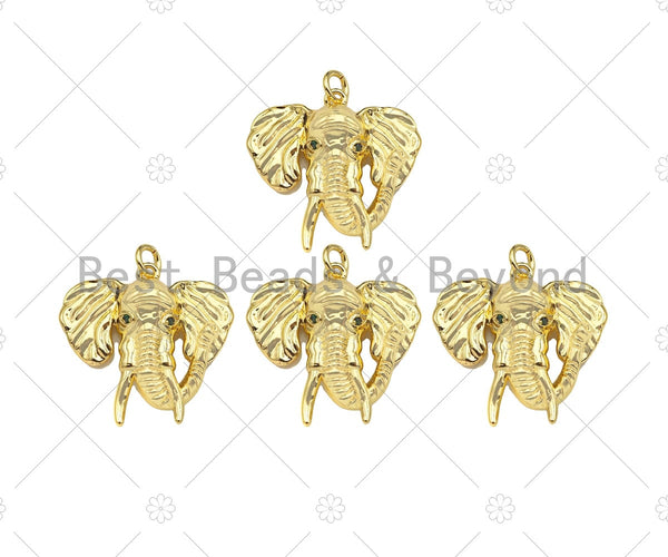 18k Gold Filled Elephant Head Shape Pendant, Green CZ Micro Pave Charm, Necklace Bracelet Charm Pendant,25x24mm,Sku#Z1344