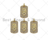 Gold Filled CZ Micro Pave You Me Heart On Rectangle Shape Pendant, 18K Gold Filled Charm, Love Necklace Bracelet Charm,11x18mm,Sku#LK330