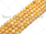 Quality Genuine Yellow Jade Round Smooth Beads, 6mm/8mm/10mm/12mm Natural Yellow Jade Beads, 15.5'' Full Strand, Sku#U1166