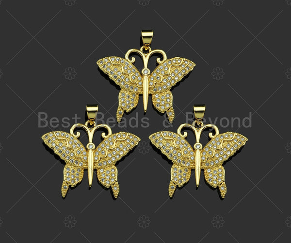 Gold Filled CZ Micro Pave Butterfly Shape Pendant, 18K Gold Filled Butterfly Charm, Necklace Bracelet Charm Pendant,28x23mm,Sku#LD92 Bestbeads&Beyond