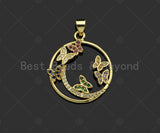 Gold Fillled Colorful CZ Micro Pave Butterfly On Round Ring Shape Pendant, 18K Gold Filled Charm, Necklace Bracelet Pendant,22x26mm,Sku#LD97