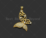 Gold Filled CZ Micro Pave Flower On Butterfly Shape Pendant, 18K Gold Filled ButterflyCharm, Necklace Bracelet Pendant,28x35mm,Sku#LD100 Bestbeads&Beyond